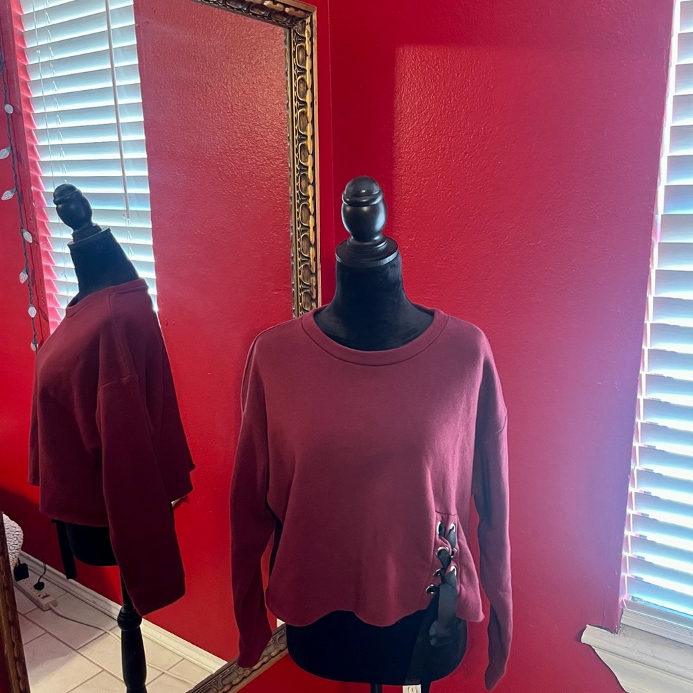 Burgundy Cropped Sweater with Side Ties